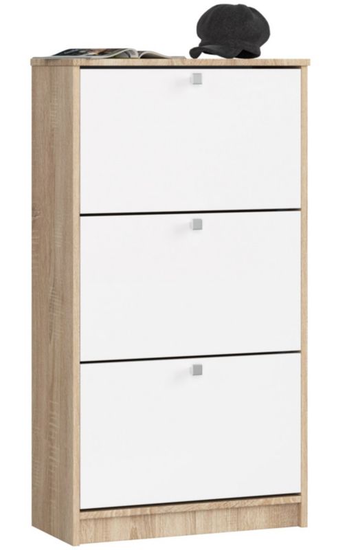 Szafka na buty Akord Dąb Sonoma 60 cm 3 drzwi kolor Biały mat 3 półki 60x28,5x113 cm 1 szt.