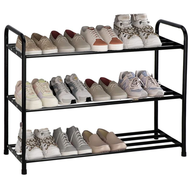 Szafka na buty Springos z metalowymi 3 półkami regał czarna 1 szt.