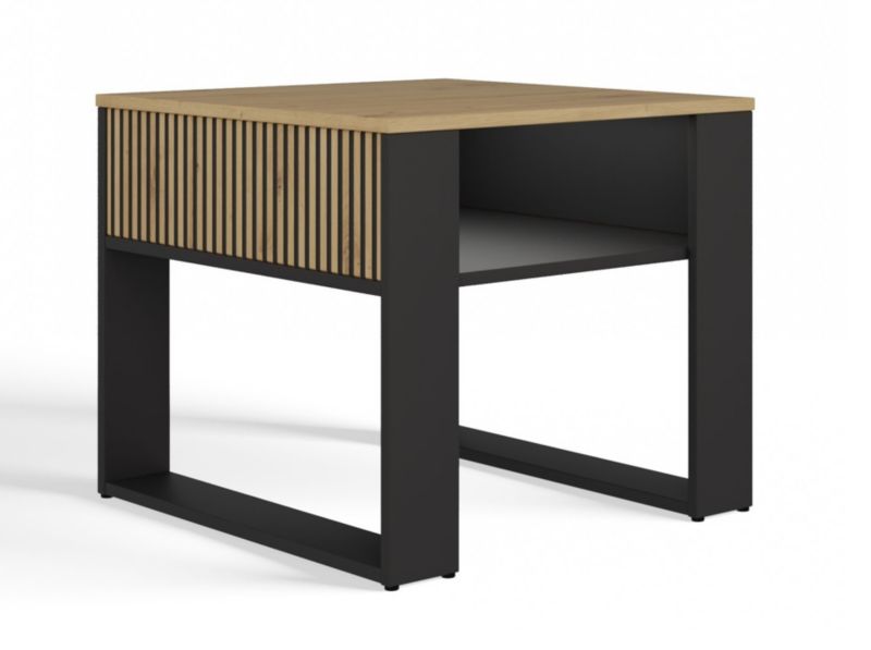 Stolik Kawowy Topeshop ŁAWA MODERN MINI 2P SLIM DĄB ARTISAN CZERŃ LAMELE 58x58x50 cm 1 szt.