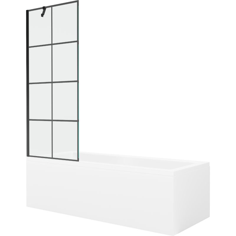 Wanna prostokątna Mexen Cubik 150 x 70 cm z obudową i parawanem 1-skrzydłowym 70 cm czarny wzór 550315070X9507007077 1 szt.
