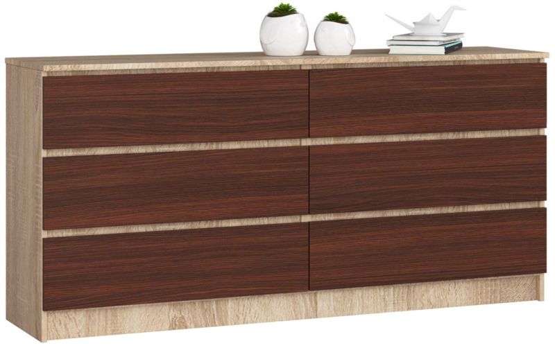 Komoda Akord K160 Dąb Sonoma 160 cm 6 szuflad kolor Wenge mat 160x40x77 cm 1 szt.