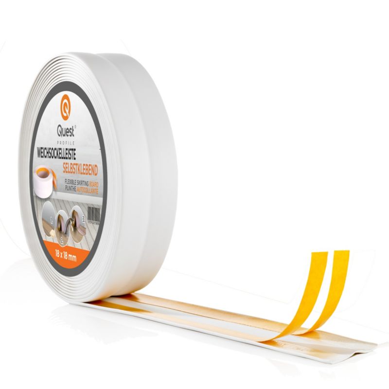 Listwa wykończeniowa PCV 25x25mm, QUEST, samoprzylepna, elastyczna, miękka taśma dekoracyjna, biały, 25m