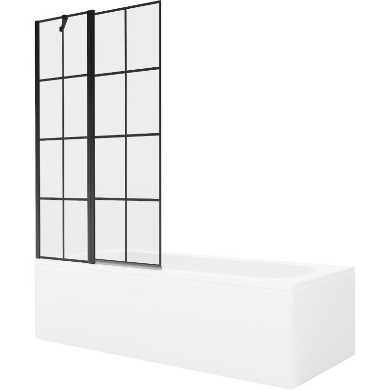 Wanna prostokątna Mexen Vega 150 x 70 cm z obudową i parawanem 1-skrzydłowym 100 cm czarny wzór 1 szt.