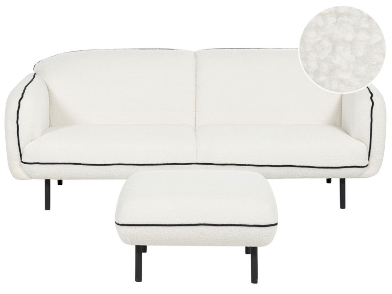 Sofa trzyosobowa boucle z otomaną biała Tonsberg 1 kpl