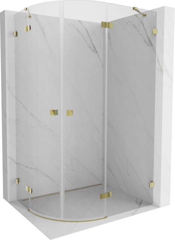 Kabina prysznicowa Mexen Lunar półokrągła uchylna prawa 100 x 80 cm transparent złota 1 szt.