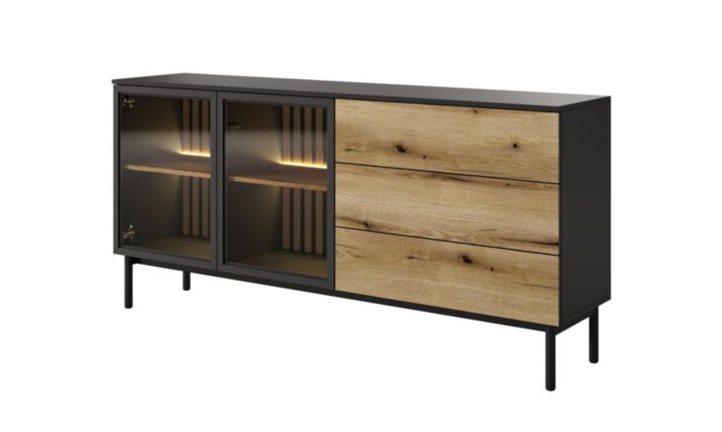 Komoda Bettso Lango 180 cm szeroka z oświetleniem LED czarny dąb evoke 1szt.