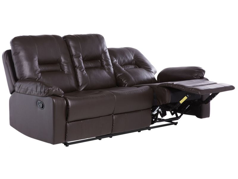 Sofa z manualną funkcją relaksu 3-osobowa ekoskóra brązowa Bergen 1 szt.