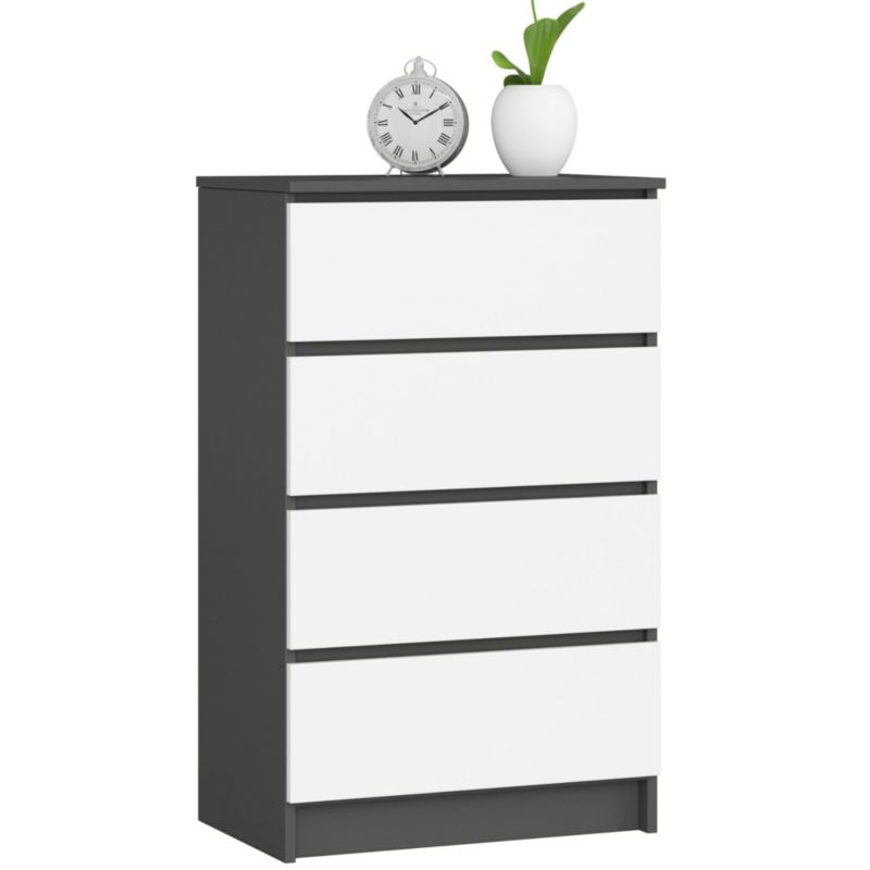 Komoda Akord K60 Grafit Szary 60 cm 4 szuflady kolor Biały mat 60x40x99 cm 1 szt.