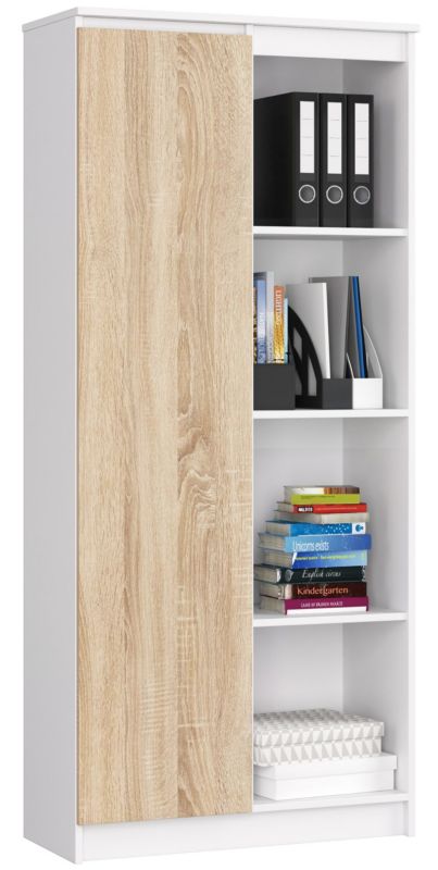 Regał Akord R80 Biały 80 cm 1 drzwi kolor Dąb Sonoma mat 8 półek 80x35x180 cm 1 szt.