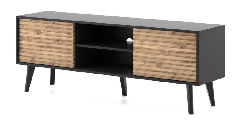 Szafka rtv dwudrzwiowa z półkami Bettso Willow 154 cm czarny dąb artisan 1szt.
