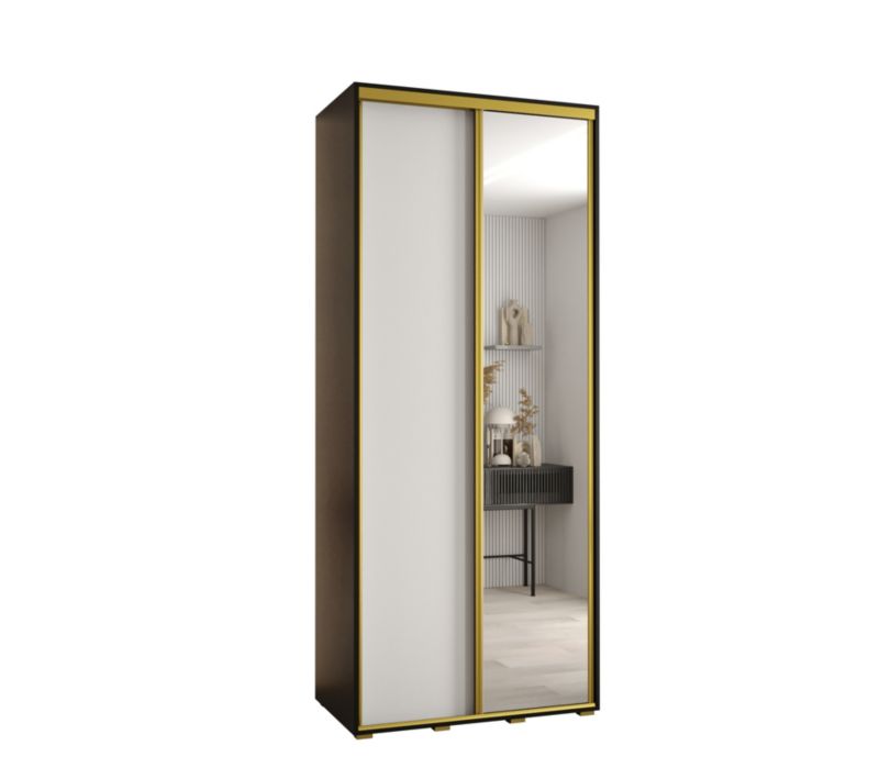 Szafa przesuwna Abiks DAVOS 3 wysoka szer.110cm gł.60cm czarny/biały/złoty 1szt.