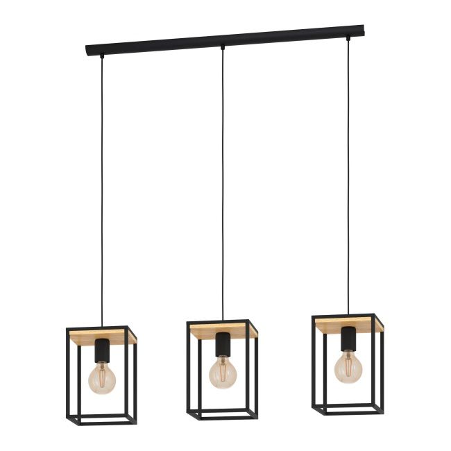 Lampa wisząca Libertad 3 x E27 czarno-drewniana