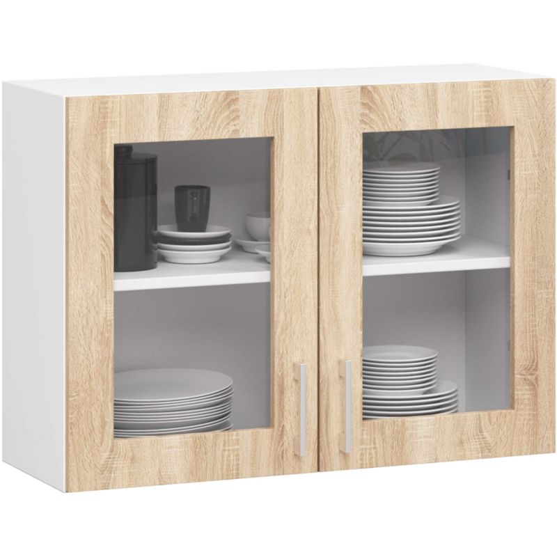 Szafka kuchenna wisząca witryna Akord Lima W80 D2 Biała 80 cm 2 drzwi kolor Dąb Sonoma mat 2 półki 80x30,5x58 cm 1 szt.