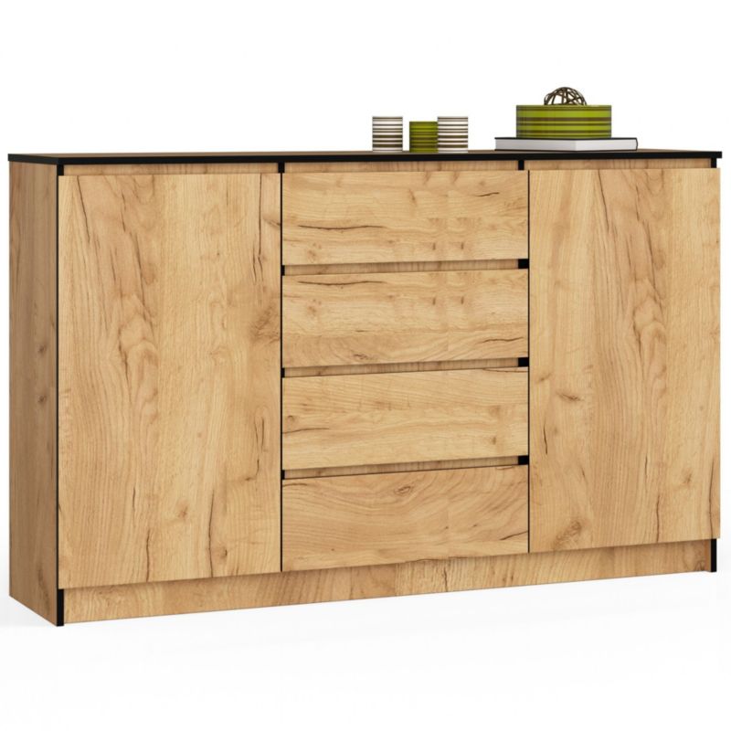 Komoda Akord K160 Dąb Craft 160 cm 2 drzwi 4 szuflady kolor Dąb Craft mat 4 półki 160x40x99 cm 1 szt.
