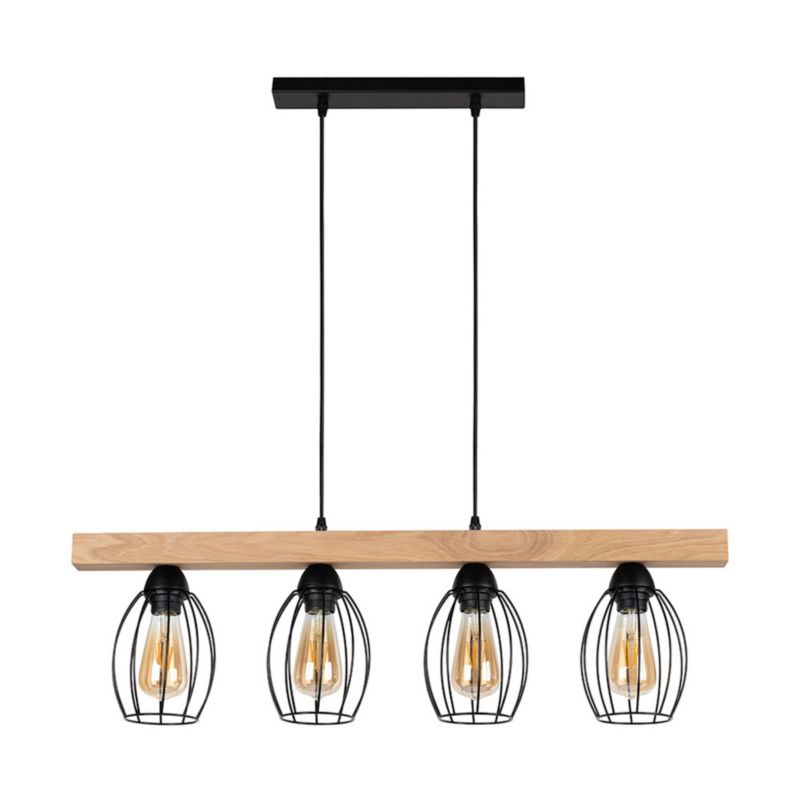 Drewniana Lampa Wisząca SPOT Light 4xE27 Max.60W Dąb Olejowany FSC z Czarnymi Detalami, Polski Producent, 1 szt.