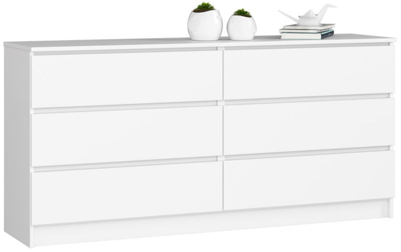 Komoda Akord K160 Biała 160 cm 6 szuflad kolor Biały mat 160x40x77 cm 1 szt.