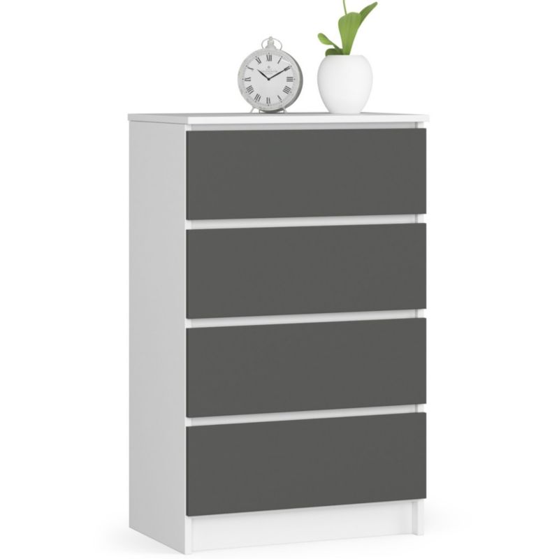 Komoda Akord K60 Biała 60 cm 4 szuflady kolor Grafit Szary mat 60x40x99 cm 1 szt.