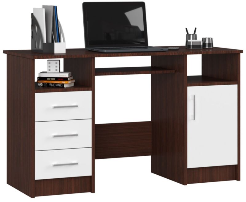 Biurko Akord Ana Wenge 124 cm biurko komputerowe 1 drzwi 3 szuflady kolor Biały mat 5 półek 124x52x74 cm 1 szt.