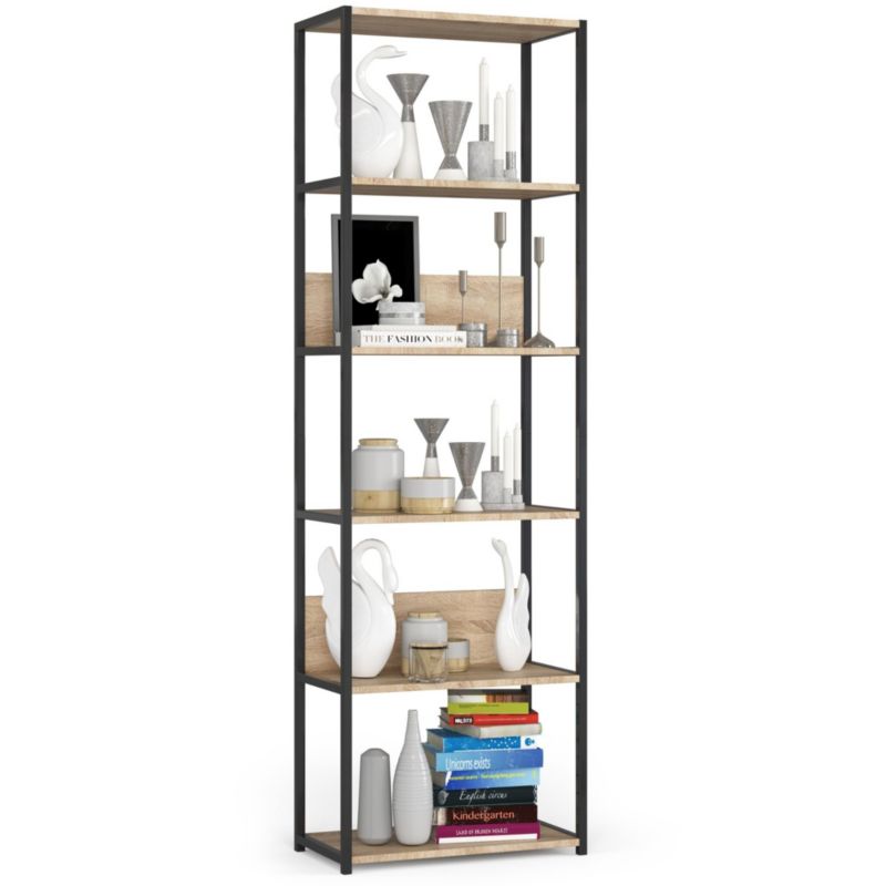Regał loft Akord metalowy Czarny 60 cm kolor Dąb Sonoma mat 6 półek 60x32x192 cm 1 szt.