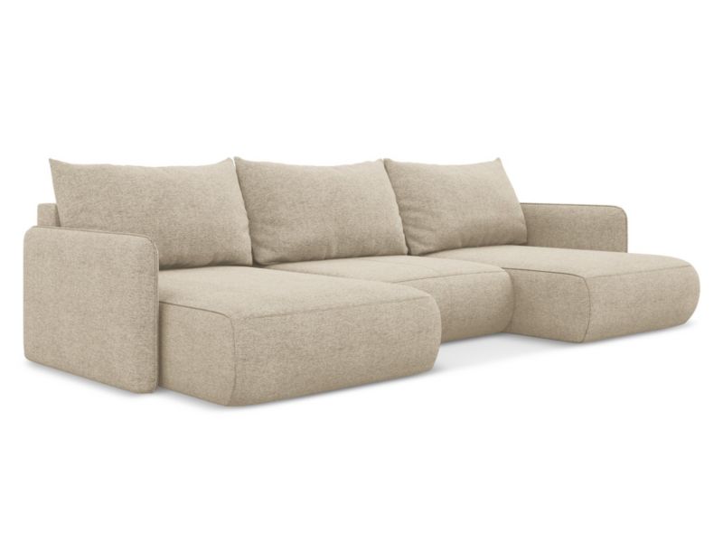 Sofa panoramiczna z funkcją spania Makamii Nanea z tkaniny szenilowej 290x148 cm ciemny beż 1 szt.