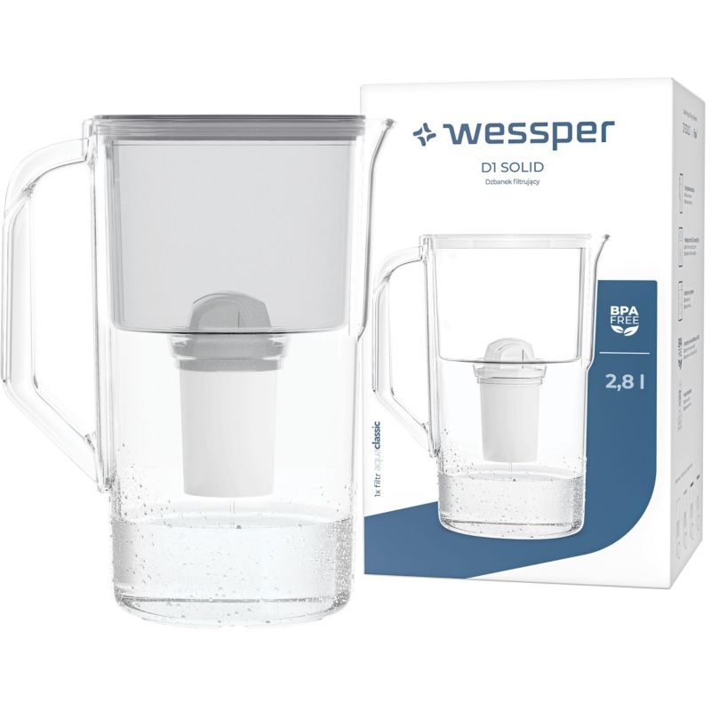 Dzbanek filtrujący wodę, Wessper, 2.8L, szary + filtr wody Wessper Aquaclassic, 1szt