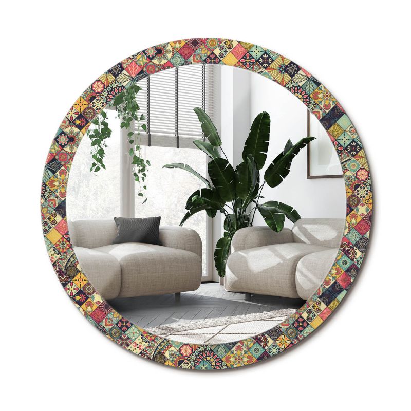 Lustro Okrągłe Tulup Patchwork Kafelki 90 cm Dekoracyjne Na Podkładzie 1 szt.