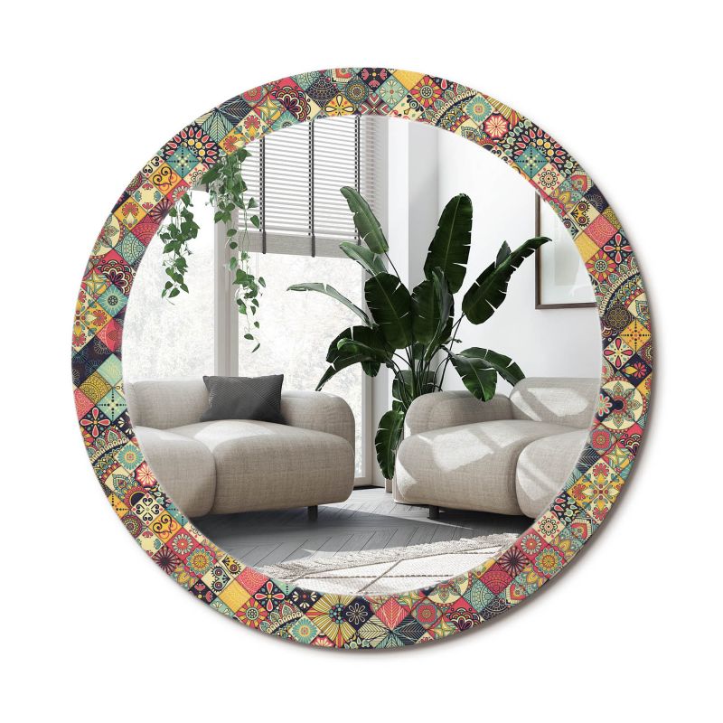Lustro Okrągłe Tulup Patchwork Kafelki 80 cm Dekoracyjne Na Podkładzie 1 szt.