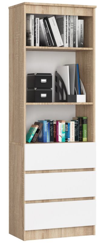 Regał Akord R60 Dąb Sonoma 60 cm 3 szuflady kolor Biały mat 3 półki 60x35x180 cm 1 szt.