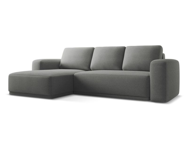 Narożnik lewostronny z funkcją spania Makamii Kaila z tkaniny szenilowej 258x160 cm słoniowy 1 szt.