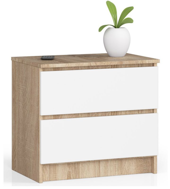 Szafka nocna Akord K60 Dąb Sonoma 60 cm 2 szuflady kolor Biały mat 60x40x55 cm 1 szt.