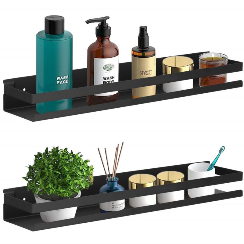 Półki łazienkowe wiszące Springos pod prysznic 50x10 cm stal nierdzewna loft czarne 2 szt.