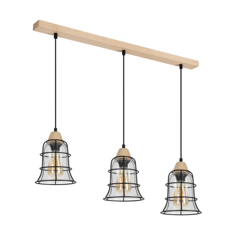 Drewniana Lampa Wisząca SPOT Light 3xE27 Max.60W Naturalna Brzoza FSC z Transparentnym Szkłem, 1 szt.