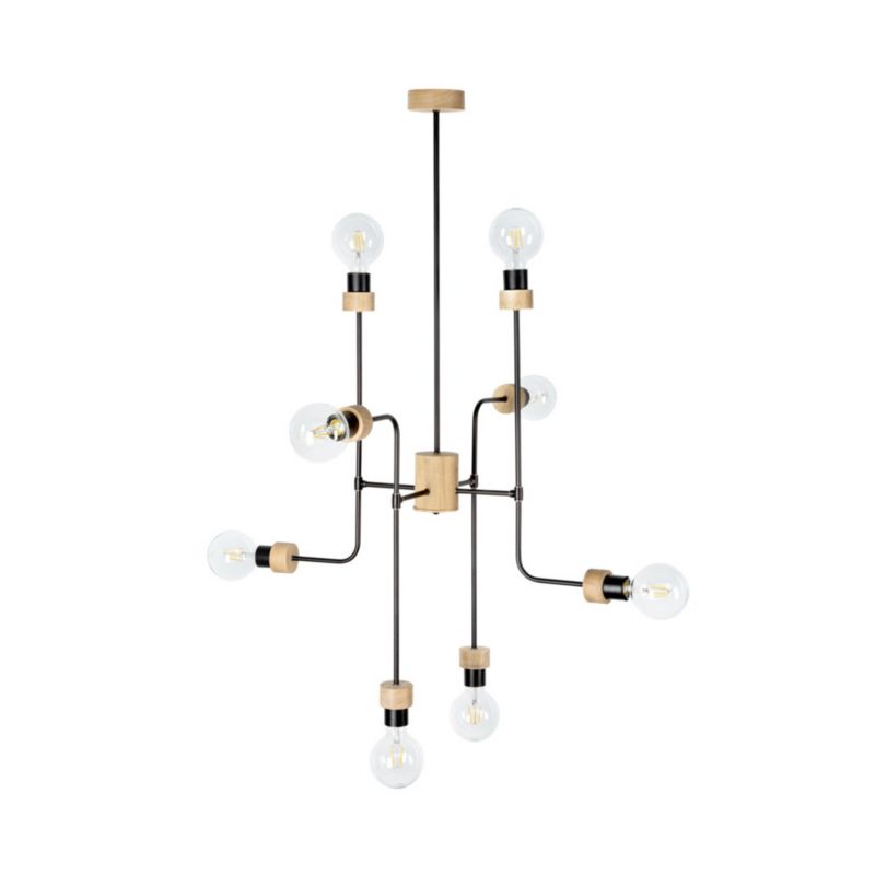 Lampa Sufitowa SPOT Light 8xE27 Max.40W Dąb Olejowany FSC i Czarny Metal, Polski Producent, 1 szt.