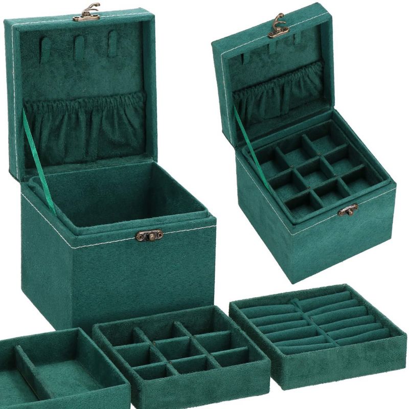 Szkatułka na biżuterię Springos 12x12x12 cm welurowy organizer z przegródkami 1 szt.
