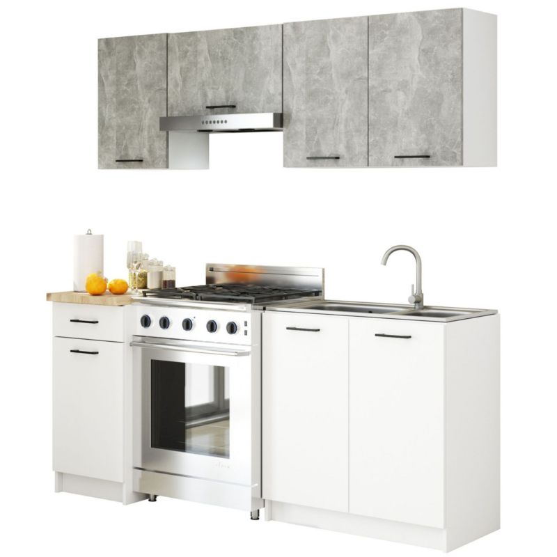 Zestaw kuchenny Akord Oliwia 1.8m Szary Beton 180 cm 7 drzwi 1 szuflada kolor Biały mat 8 półek 180x46x203 cm 1 zestaw