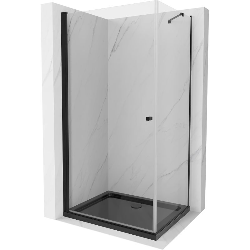 Kabina prysznicowa Mexen uchylna Pretoria 70 x 90 cm transparent rama czarna i brodzik Flat czarny 1 kpl.