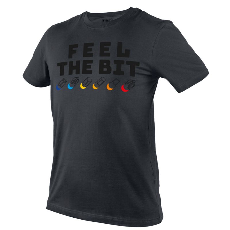 T-shirt z nadrukiem NEO TOOLS Feel the Bit XL szary 1 szt.