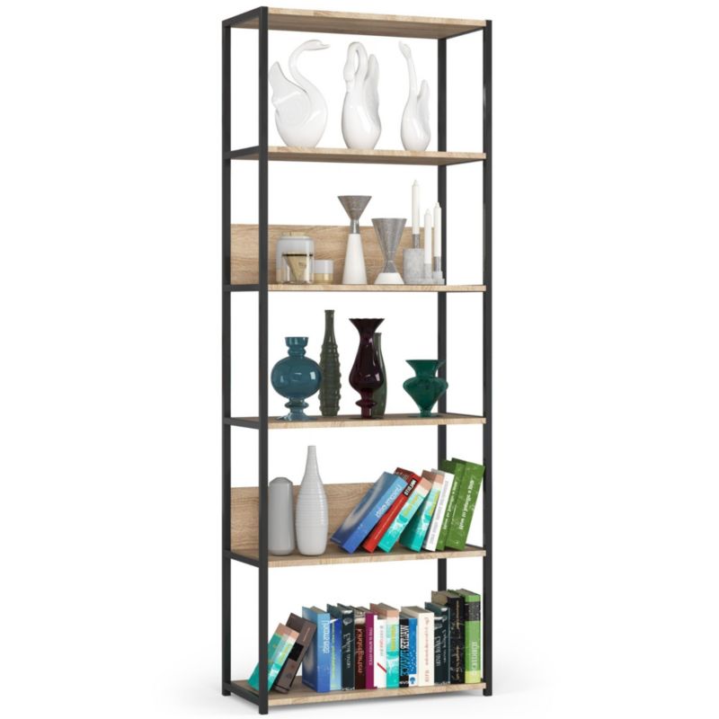 Regał loft Akord metalowy Czarny 70 cm kolor Dąb Sonoma mat 6 półek 70x32x192 cm 1 szt.