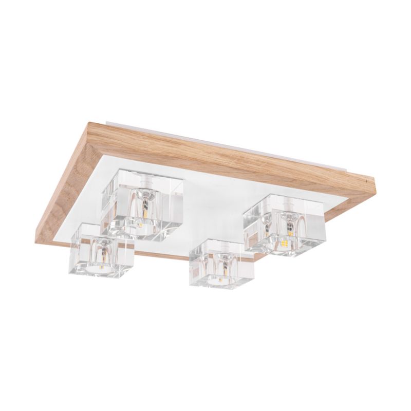 Drewniana Lampa Sufitowa SPOT Light 4xG4 2,5W Dąb Olejowany FSC z Akcentem Bieli, Transparentne Szklane Klosze, 1 szt.
