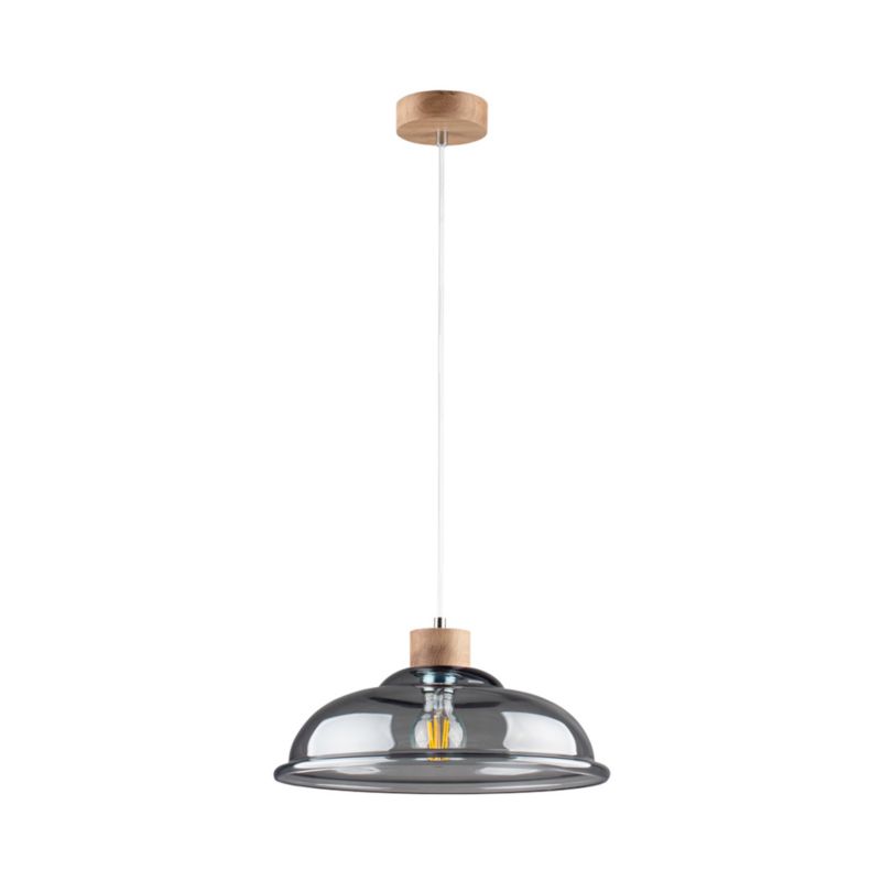 Drewniana Lampa Wisząca SPOT Light 1xE27 Max.60W Dąb Olejowany FSC i Dymione Szkło, Polski Producent, 1 szt.