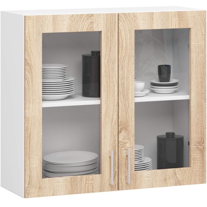 Szafka kuchenna wisząca witryna Akord Lima W80 D2 H720 Biała 80 cm 2 drzwi kolor Dąb Sonoma mat 2 półki 80x30,5x72 cm 1 szt.