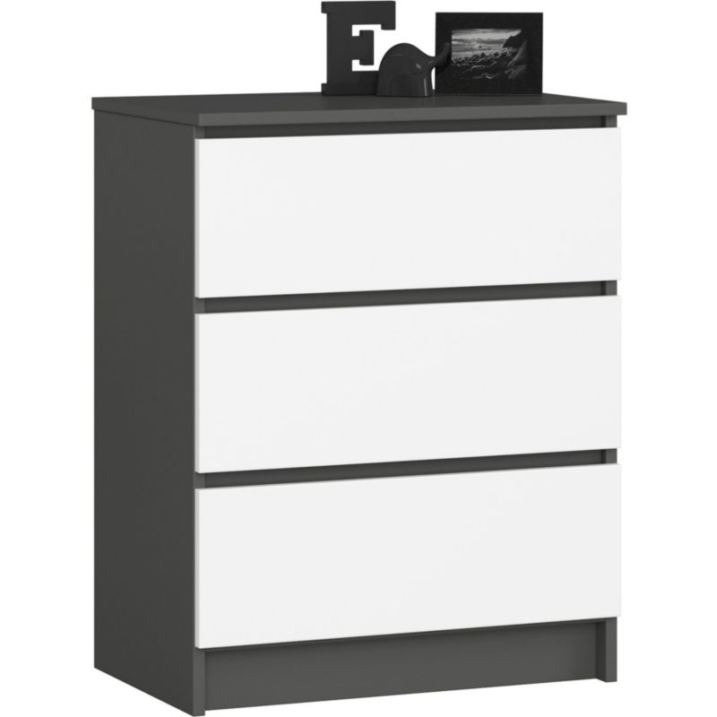 Komoda Akord K60 Grafit Szary 60 cm 3 szuflady kolor Biały mat 60x40x77 cm 1 szt.