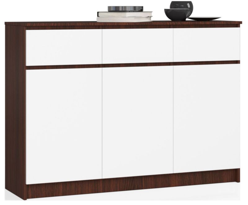 Komoda Akord K140 Wenge 138 cm 3 drzwi 3 szuflady kolor Biały mat 6 półek 138x40x99 cm 1 szt.