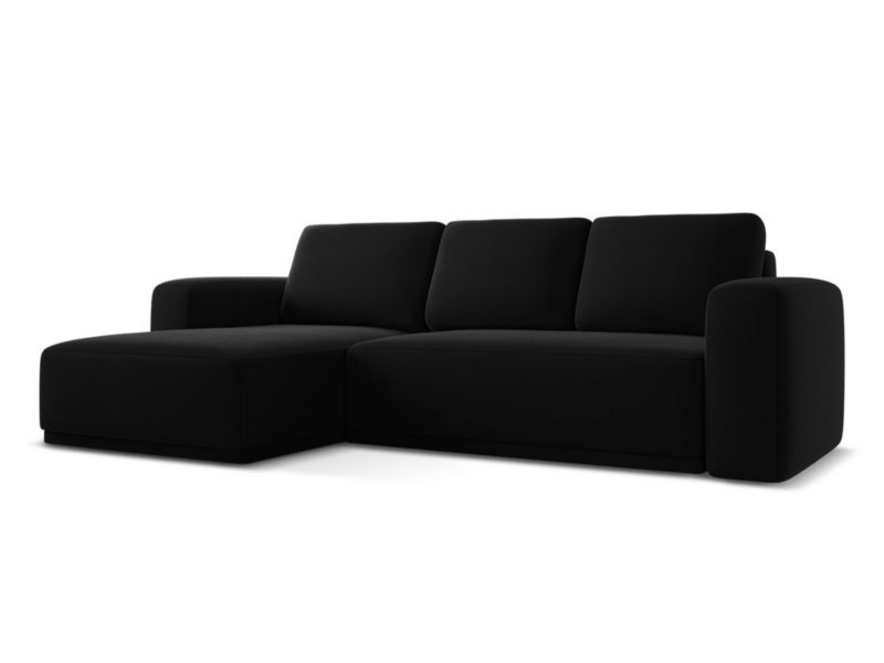 Narożnik lewostronny z funkcją spania Makamii Kaila z weluru 258x160 cm czarny 1 szt.