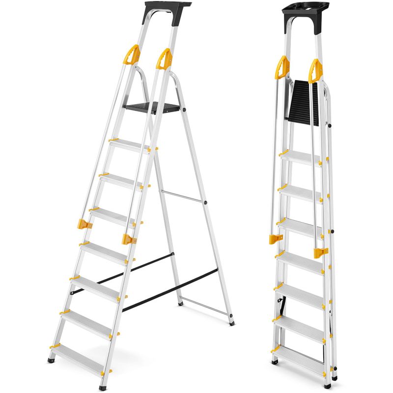 Drabina aluminiowa jednostronna 8 stopniowa z półką i poręczami DRABEST 150kg 1 szt