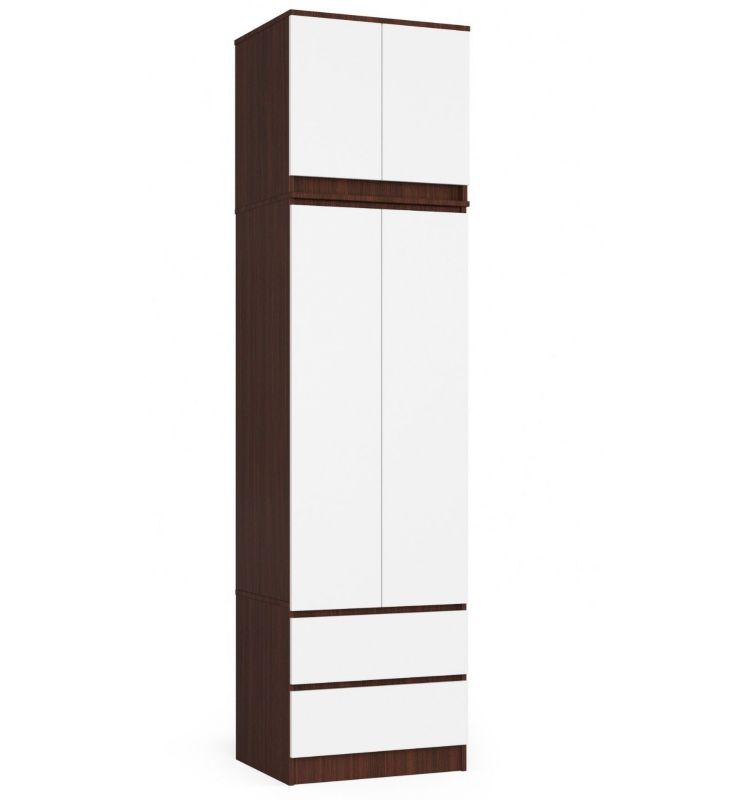 Szafa Akord S60 z nadstawką Wenge 60 cm 2 drzwi 2 szuflady kolor Biały mat 3 półki 60x51x234 cm 1 szt.