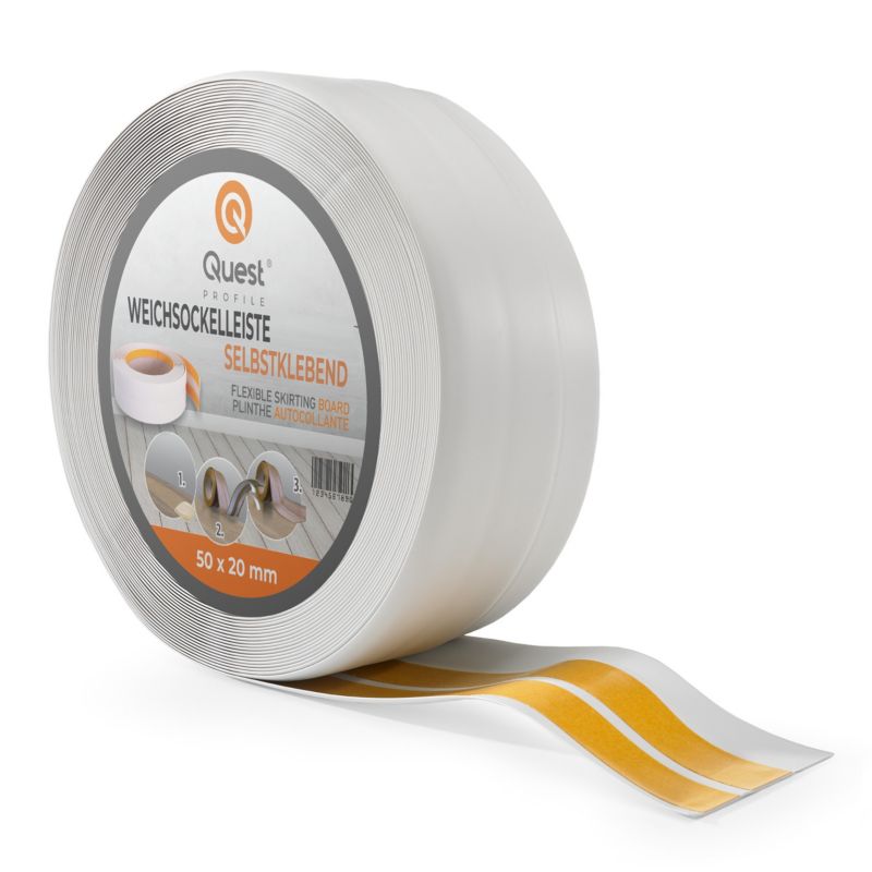 Listwa przypodłogowa PCV 50x20mm, QUEST, samoprzylepna elastyczna, miękka listwa podłogowa, cokołowa, jasnoszary, 25m