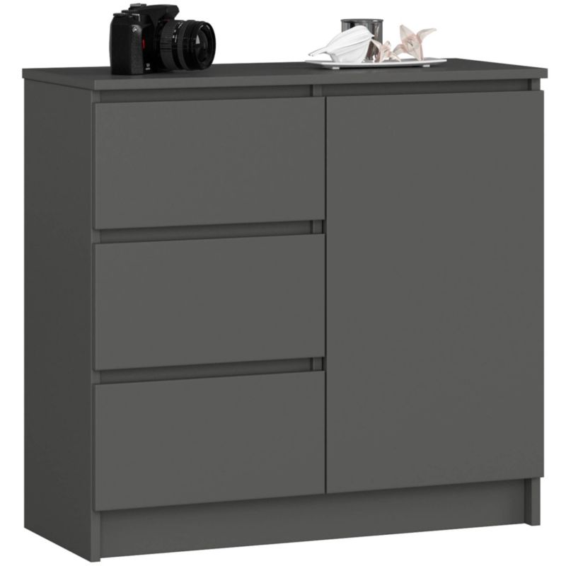 Komoda Akord Jerry Grafit Szary 80 cm 1 drzwi 3 szuflady kolor Grafit Szary mat 2 półki 80x35x77 cm 1 szt.
