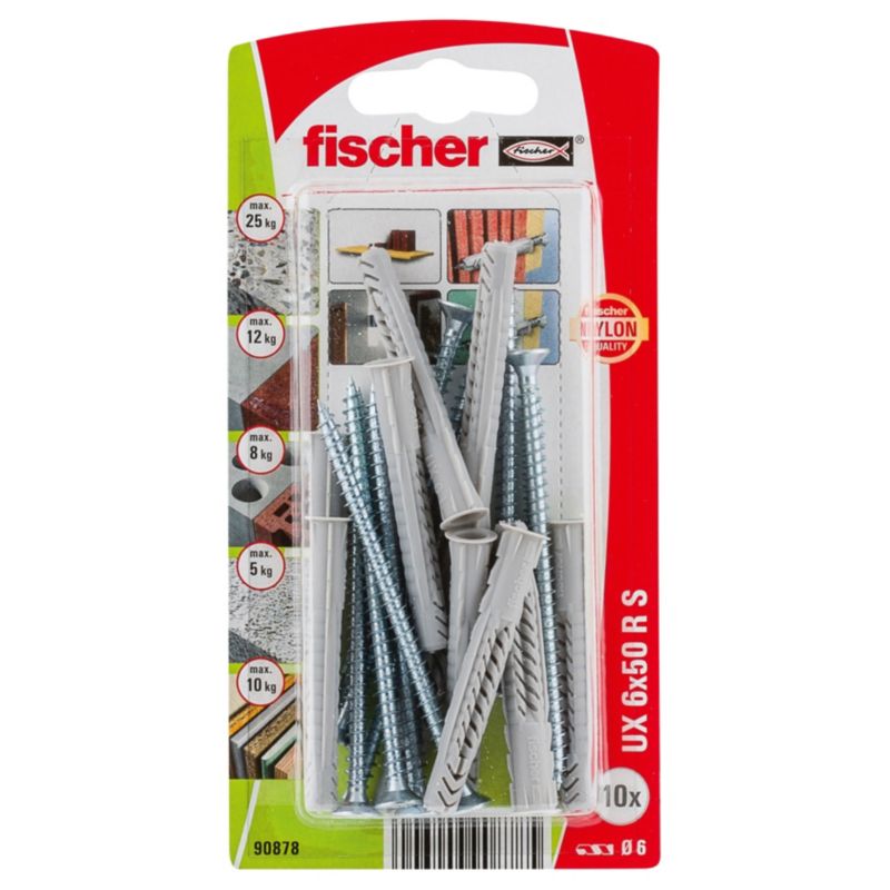 Kołki uniwersalne z wkrętami Fischer UX 6 x 50 mm 10 szt.