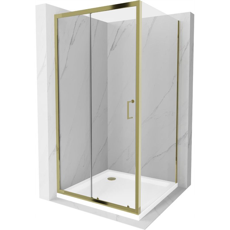 Kabina prysznicowa Mexen Apia rozsuwana 90 x 90 cm transparent złota + brodzik Flat biały